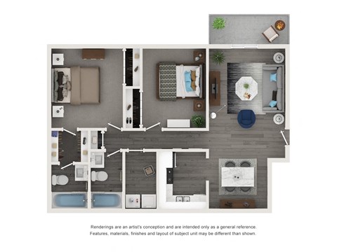 Floor plan for 2 beds, 2 baths, 1147 sqft